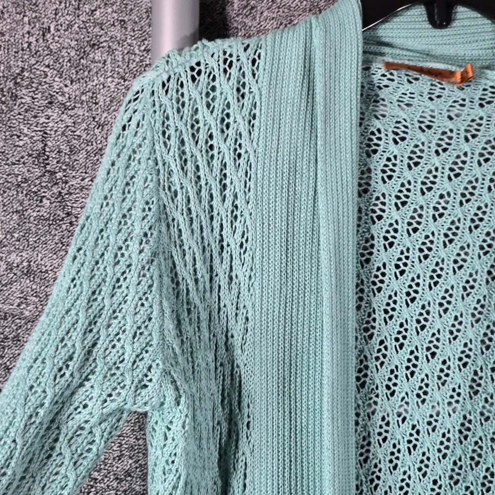 Beldini Women Mint Green Pointelle Open Knit Waterfall Cardigan Sweater Large - Picture 2 of 6